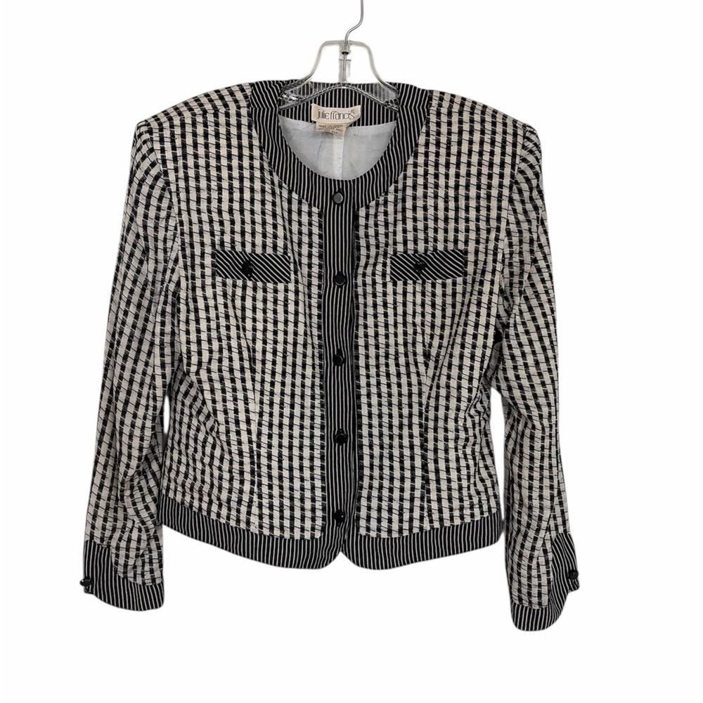Julie Francis‎ Silk Plaid Trim Blazer